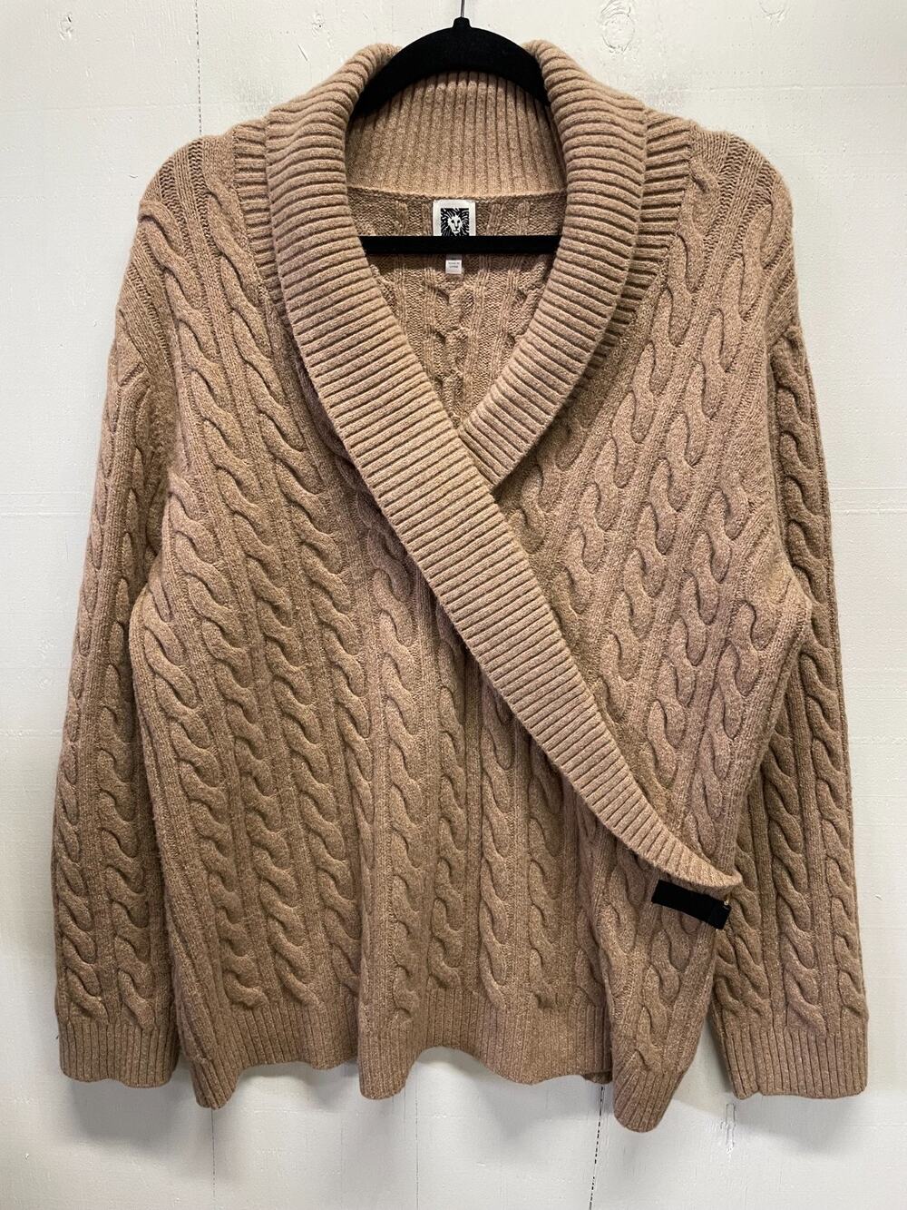 Anne Klein Women's Camel Cable Kniw Wrap Sweater Size XL Chunky Shawl Collar